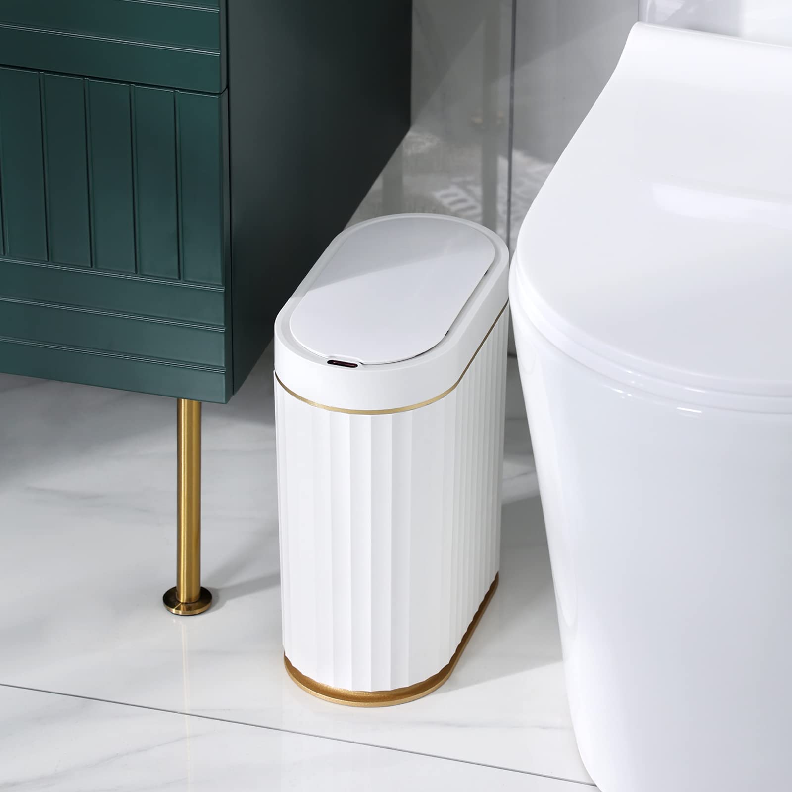 ELPHECO Bathroom Trash Can with Lid Automatic Garbage Can, 2 Gallon Slim Smart Trash Can, Small Plastic Trash Bin, 8 L Narrow Motion Sensor Trash Can for Bedroom, Bathroom, Office