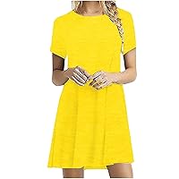 Summer Dresses for Women 2024 Casual Basic Tshirt Dresses Vacation Short Sleeve Crew Neck Plus Size Loose Fit Dresses