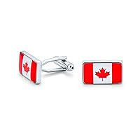 Red Maple Leaf Flag Red White Patriotic Canadian Flag Shirt Cufflinks For Men Resin Two Tone Silver Tone Stainless Steel Hinge Bullet Back