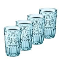 Bormioli Rocco Romantic Set Of 4 Tumbler Glasses, 11.5 Oz. Colored Crystal Glass, Light Blue, Made In Italy.