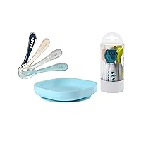 BEABA Second Stage Silicone Spoons for Self Feeding Babies, Silicone Suction Plate + Second Stage Ergonomic Baby Cutlery
