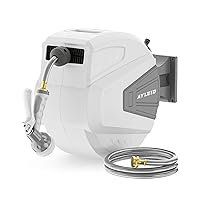 Ayleid Retractable Garden Hose Reel,1/2 in x 100 ft Wall Mounted Hose Reel, with 9- Function Sprayer Nozzle, Any Length Lock/Slow Return System/Wall Mounted/180°Swivel Bracket (Grey)