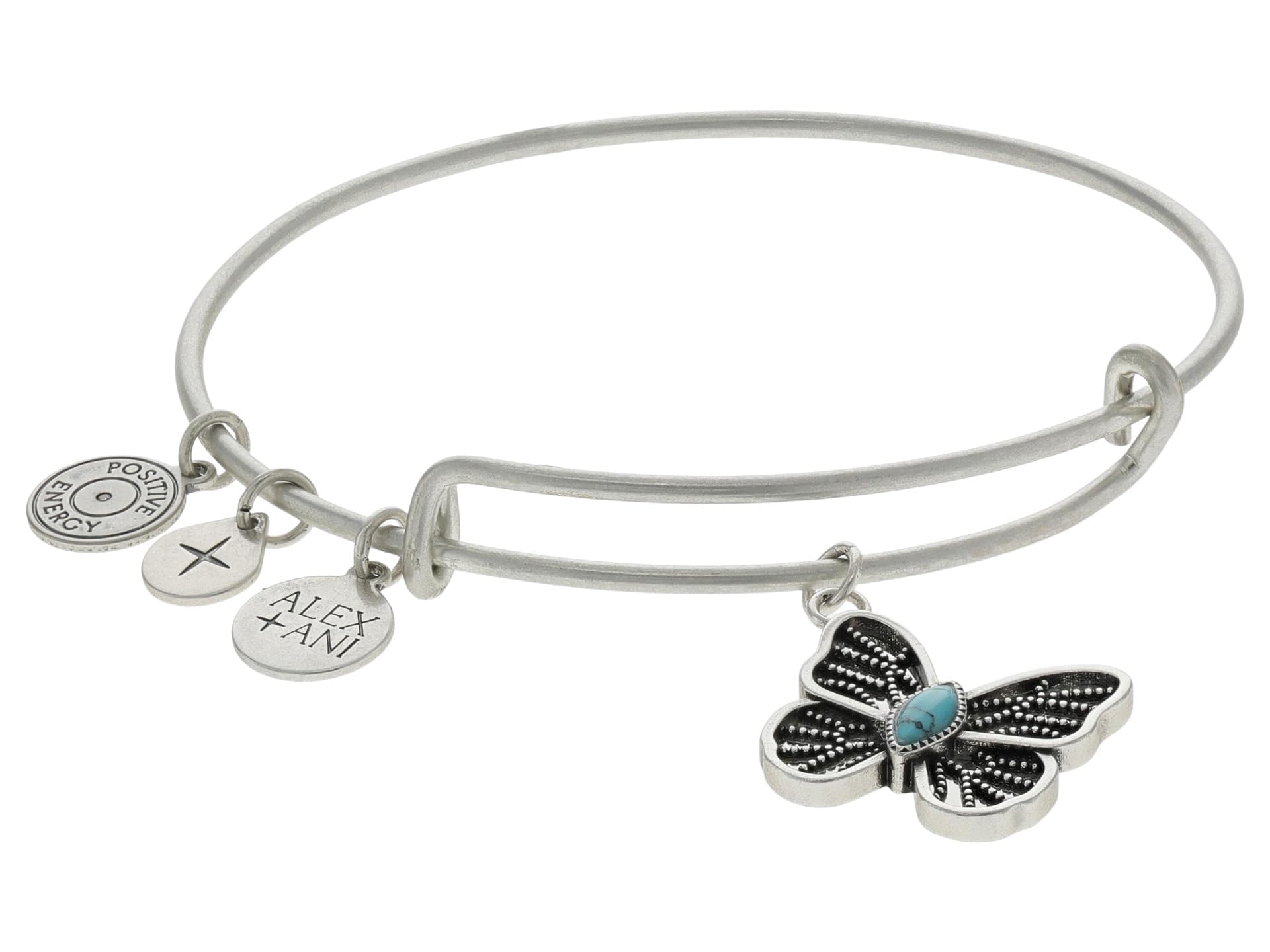 Alex and Ani AA775323SS,Synthetic Turquoise Butterfly Expandable Bangle Bracelet,Shiny Silver,Blue, Bracelets