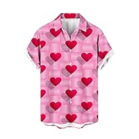 Men's Button Down Shirts for Valentine's Day Love Heart Graphic Print Short Sleeve Lapel Hawaiian Beach Shirt Tops