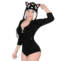 Littleforbig Cotton Hoodie Romper Zipper Onesie Pajamas Bodysuit - Black Cat Luna Onesie