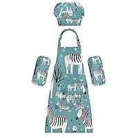 Cute Zebra 3 Pcs Kids Apron Toddler Chef Painting Baking Gardening (with Pockets) Adjustable Artist Apron for Boys Girls-M