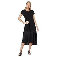 Women's Fushion, Crew Neck Short Sleeve Dress with Satin Tier Detail