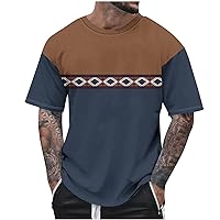 Men Graphic Tees 2024 Splicing Color Casual Loose Fit T-Shirt Summer Short Sleeve Printed Shirt Casual Basic Tops