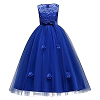 Little Big Girls’Tulle Retro Vintage Dresses Flower Lace Pageant Party Wedding Floor Length Dance Evening Gown