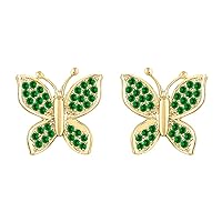 Beautiful Butterfly Shape Round Cut Gemstone 14K Yellow Gold Over .925 Sterling Silver Stud Earrings For Women's