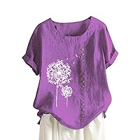 Concert Outfits for Women, Women's Short Sleeve Round Neck Cotton Linen Casual Butterfly Summer T-Shirt
