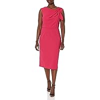 London Times Women's Sheath Dress with Draping and Bow and Twist Detail at Neck
