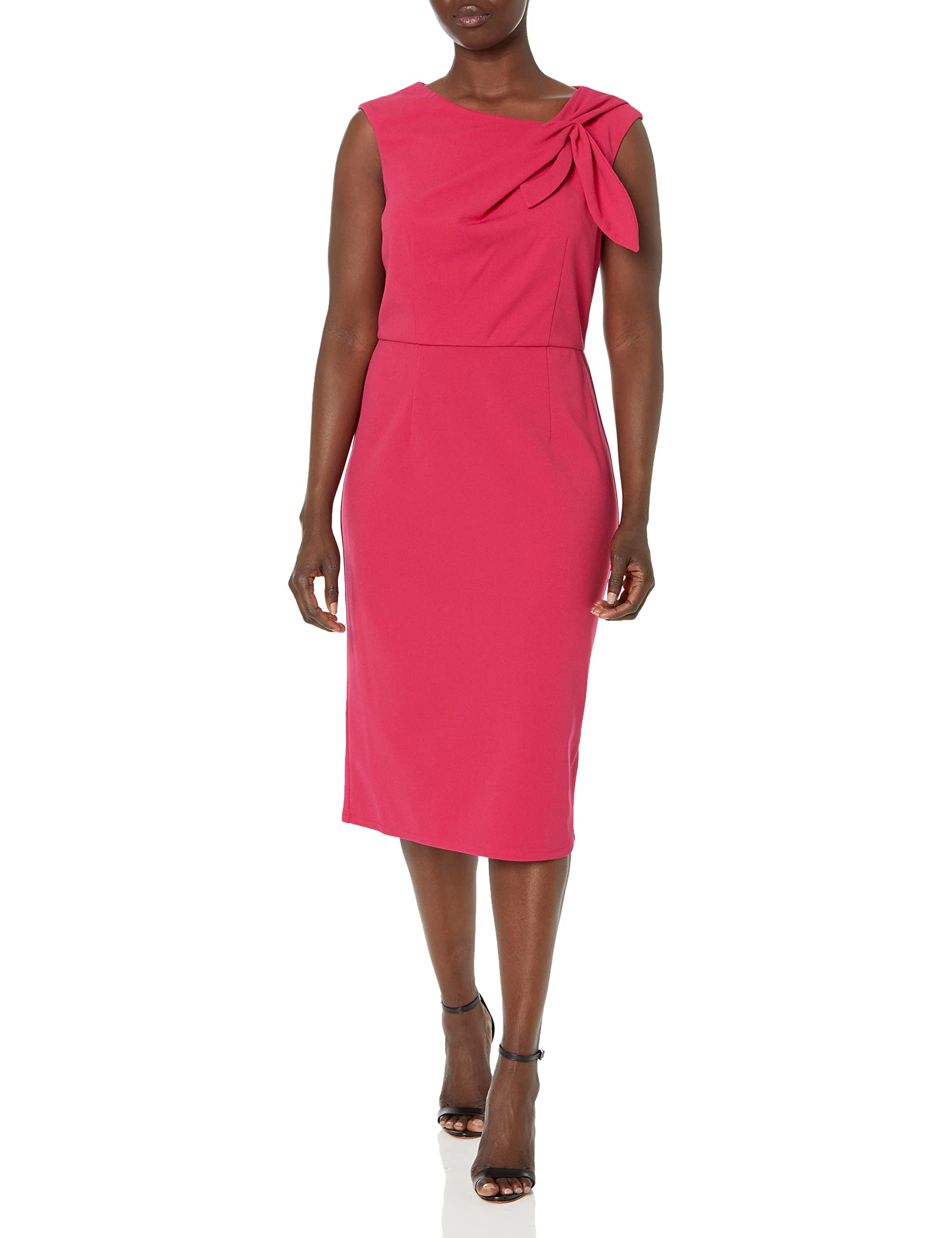 London Times Women's Sleeveless Sheath Dress with Draping and Bow Detail at Bodice