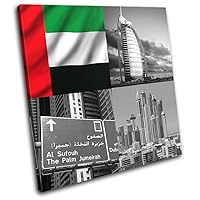 Dubai Collage City Landscapes Flag Urban 60x60cm Single Canvas Art Print Box Framed Picture Wall Hanging - Hand Made in The UK - Framed and Ready to Hang RC-9172(00B)-SG11-LO-B
