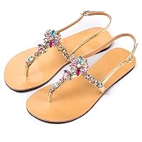 Women`S Summer Beach Sandals Lady T-Strap Thong Tlip Flops Casual Slipper Plus Size Gold 13