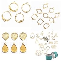 30 Golden Bezels Set Metal Frames Pendant Molds for UV Epoxy Resin Jewelry Casting, Tapes Included, Resin Jewelry Making Kit for Pendants Necklaces Charms Birthday Valentines Gift