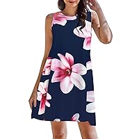 Sundresses for Women Summer Casual A-Line Dress Sleeveless Crewneck Trendy Floral Print Flowy Boho Beach Dress Mini Dress