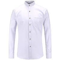 Collarless Shirt for Men Long Sleeve Oxford Banded Collar Dress Shirt