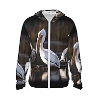UPF50+ Three Pelicans Sun Protection Hoodie Jacket Quick Dry Long Sleeve Sun Shirt For Men Women