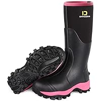 D DRYCODE Rubber Boots for Women with Steel Shank, 6mm Neoprene Warm Waterproof Rain Boots, Outdoor Mud Work Hunting Boots, Pink, Size 5-11