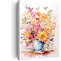 Biijuk Phoenix flowers and books art watercolors,wall art botanical plant prints,country bedroom wall decor for Home Bedroom Living Room Wall Decor to Hang-8