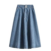 Women High Waist Casual Skirts Summer Simple Style Loose Thin Denim A-Line Long Skirts