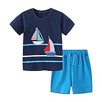 Boys First Birthday Outfits Fashion Children's Clothing Set Summer Knitting Cotton Pattern (Dark Blue, 6-7 Years)