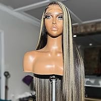 Highlight 1B/27 Ombre Color Honey Blonde Color Glueless HD Transparent Lace Frontal Wig 150 Density Pre Plucked 13X6 Lace Front Human Hair Wigs For Black Women Highlight Color Bleached Knots 14 Inch
