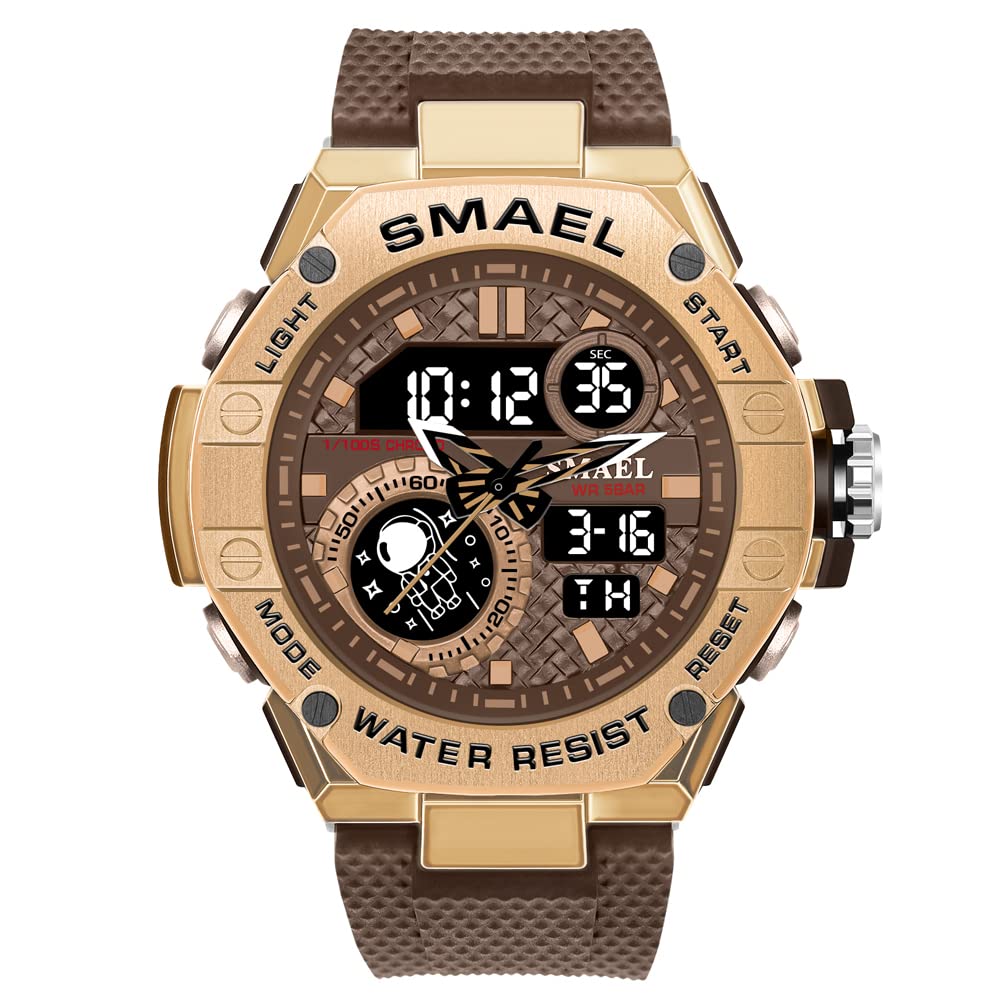 SMAEL New Man Watch for Men Sports Quartz Wristwatch Outdoor Waterproof Military Digital Watches Dual Time and Stopwatch Alarm Clock