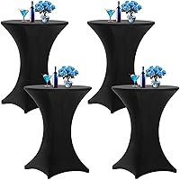 Aimosen 4 Pack 32x43 Inch Black Spandex Cocktail Table Covers, Stretch Highboy Top Tablecloth, Fitted Round Folding Table Cloths for Party Wedding DJ Bar Event Banquet Birthday Dining Room Restaurant