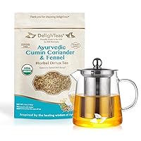 Organic CCF Tea with Glass TeaPot | Ayurvedic Cumin, Coriander, Fennel Loose Leaf Tea for Digestion, Detox Cleanse