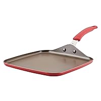 Rachael Ray Cook + Create Nonstick Stovetop Griddle/Grill Pan, Square, 11 Inch, Red