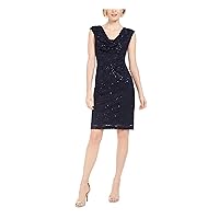Connected Apparel Women's Size Sequin Lace One Piece with Drape Neck