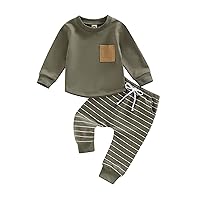 Baby Boy Clothes 3 6 9 12 18 24M 3T Pants Set Hooded Patchwork Hoodie Striped Sweatpants Fall Winter Outfit