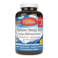Carlson - Maximum Omega 2000, 2000 mg Omega-3 Fatty Acids Including EPA and DHA, Wild-Caught, Norwegian Fish Oil Supplement, Sustainably Sourced Fish Oil Capsules, Lemon, 90+30 Softgels