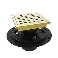 4 Inch Square Shower Floor Drain with Flange,Quadrato Pattern Grate Removable,Food-Grade SUS 304 Stainless Steel,Watermark&CUPC Certified, Brushed Gold Brass