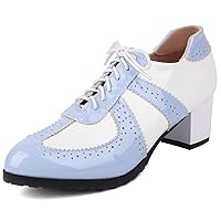 Women's Lace up Oxford Shoes Chunky Block Heel Wingtip Shoes Round Toe Vintage Brogue Shoes