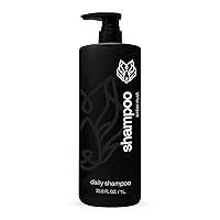 Black Wolf Everyday Cleansing Hair Shampoo for Men, 1 Liter - Thick, Rich Lather with Natural Charcoal Powder - Cleanses & Fights Dirty, Greasy Hair