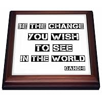 3dRose Be the Change You Wish to See Gandhi quote typography-Trivet with Ceramic Tile, 8