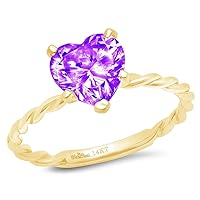 Clara Pucci 1.9ct Heart Cut Solitaire Rope Twisted Knot Natural Amethyst Engagement Bridal Promise Anniversary Ring 14k yellow Gold