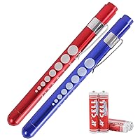 Dixie Ems Reusable LED Diagnostic Medical Penlight with Pupil Gauge and Pocket Clip (Batteries Included) (2, Blue/Red)