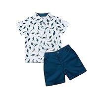 fhutpw Baby Toddler Boy Outfits 2T 3T 4T 5T Clothes Summer Kids Pattern Short Sleeve Button Down Shirt & Shorts Set