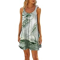 Floral Dresses for Women 2024 Beach Dress for Women 2024 Summer Print Fashion Sparkly Loose Fit with Sleeveless Round Neck Ruched Dresses Green Large