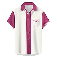 Dovford Vintage Bowling Shirt for Men Aloha Shirt Men Short Sleeve Button  Down Shirts 50s Rockability Style Cuban Camp Shirt 