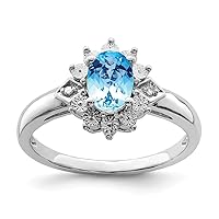 925 Sterling Silver Polished Open back Diamond and Light Blue Topaz Ring Measures 2mm Wide Jewelry Gifts for Women - Ring Size Options: 7 8