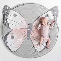 Children Cartoon Animal Floor Play Mat, Thick Soft Rug Foldable Breathable Play Carpet Bedroom Nursery Crawling Mat-Butterfly 90 cm(35.4 Inch)