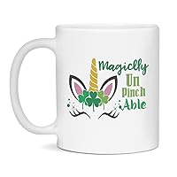 Jaynom Funny St Patrick's Day Unicorn Magically Unpinchable Mug for Girls and Women, 11-Ounce White