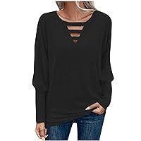 Casual Tops for Women Solid Color Classic Simple Sexy Pleated Loose Fit with Long Sleeve Keyhole Neck Blouses