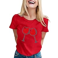 Women's Dressy Tops Casual Loose Fitting Valentine's Day Printed T-Shirt Round Neck Pullover Short Top, S-3XL