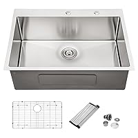 Dcolora 36 Inch Large Drop In Kitchen Sink 16 Gauge Stainless Steel Top mount Sinks Deep Single Bowl Sink Above Counter, Round Corner, 36